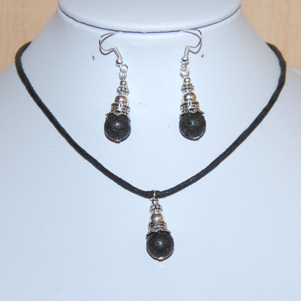 Lave Necklace and Earring Set,Lava Gemstone Necklace and Earrings